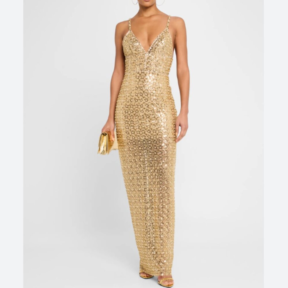 Bronx and Banco Allegra Bead & Sequin Deep V-Neck Gown (S)